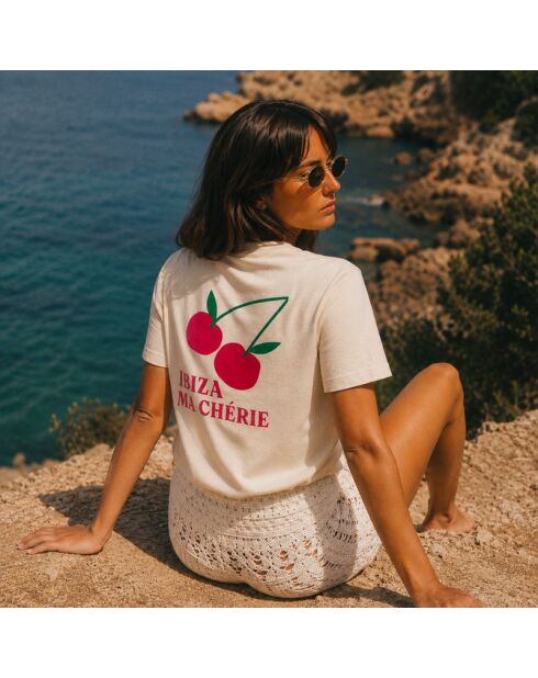 Cremefarbenes Baumwoll-T-Shirt Ibiza Ma Chérie