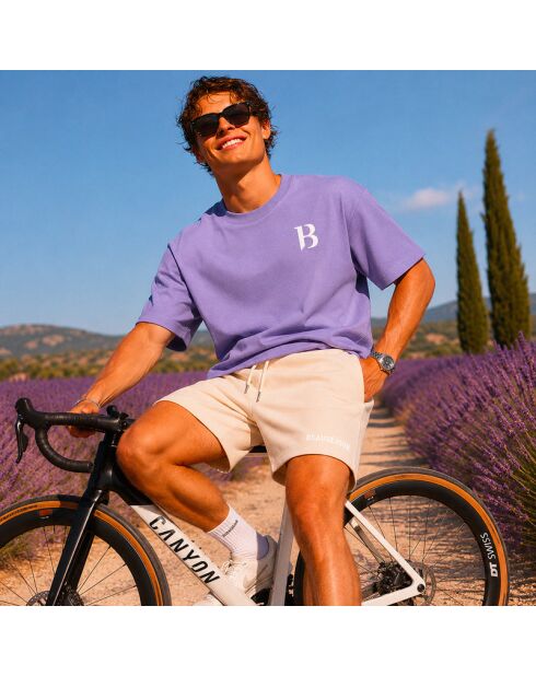 Boxy-Baumwoll-T-Shirt mit Lavendel-Signatur