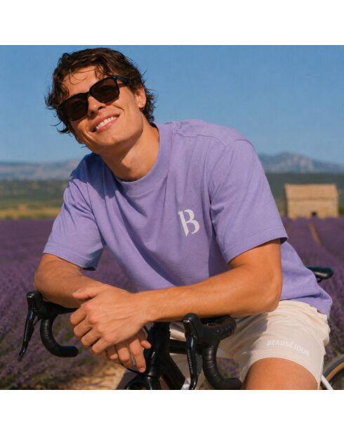 Boxy-Baumwoll-T-Shirt mit Lavendel-Signatur