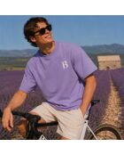 Boxy-Baumwoll-T-Shirt mit Lavendel-Signatur