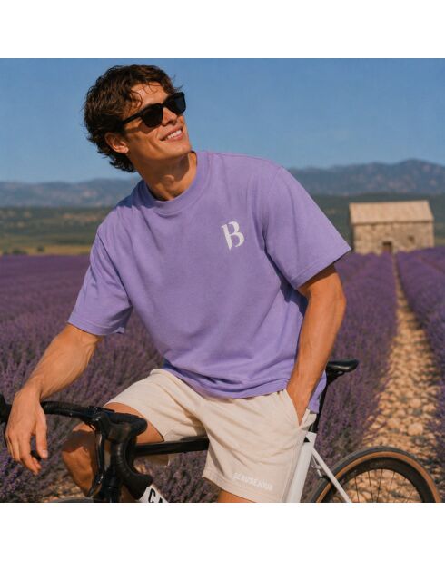 Boxy-Baumwoll-T-Shirt mit Lavendel-Signatur