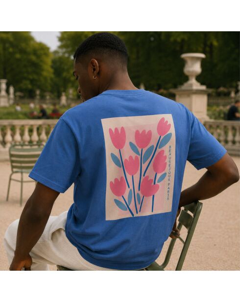 Hellblaues Baumwoll-T-Shirt Paris En Fleurs