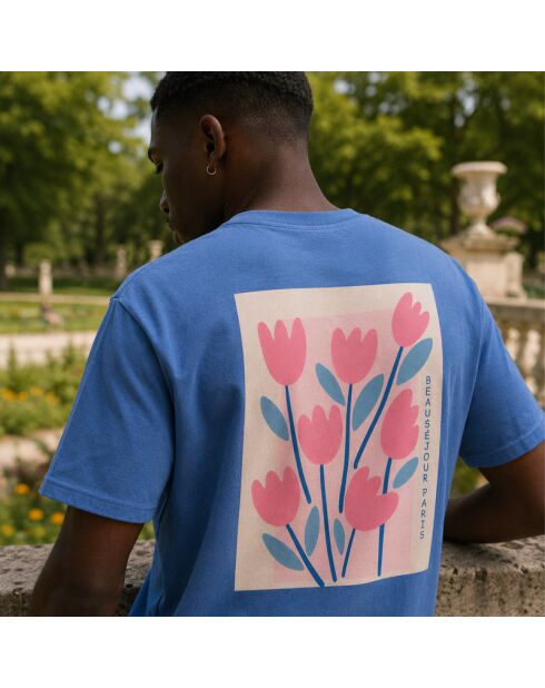 Hellblaues Baumwoll-T-Shirt Paris En Fleurs