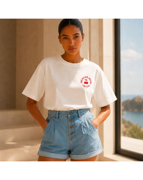 Weißes Baumwoll-T-Shirt Boxy Ibiza