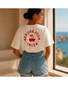 Weißes Baumwoll-T-Shirt Boxy Ibiza