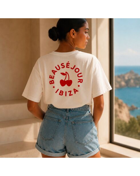 Weißes Baumwoll-T-Shirt Boxy Ibiza