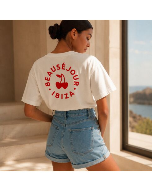 Weißes Baumwoll-T-Shirt Boxy Ibiza
