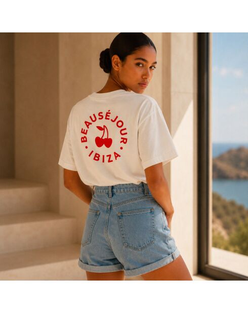 Weißes Baumwoll-T-Shirt Boxy Ibiza