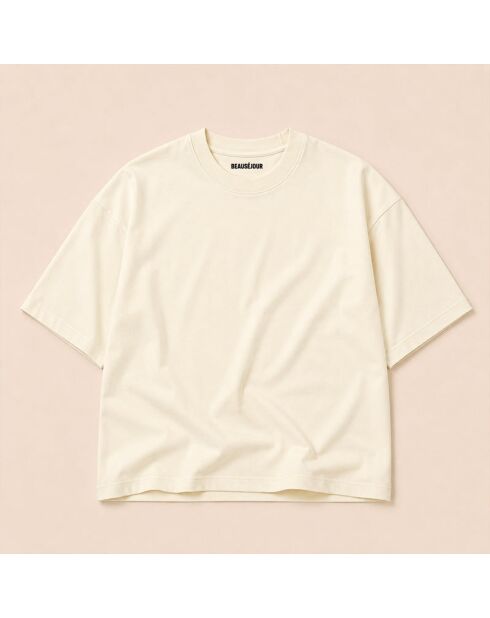Boxy T-shirt van crèmekleurig katoen voor tennisclubs