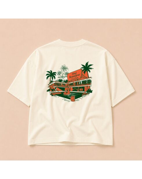 Boxy Hotel T-shirt van crèmekleurig katoen