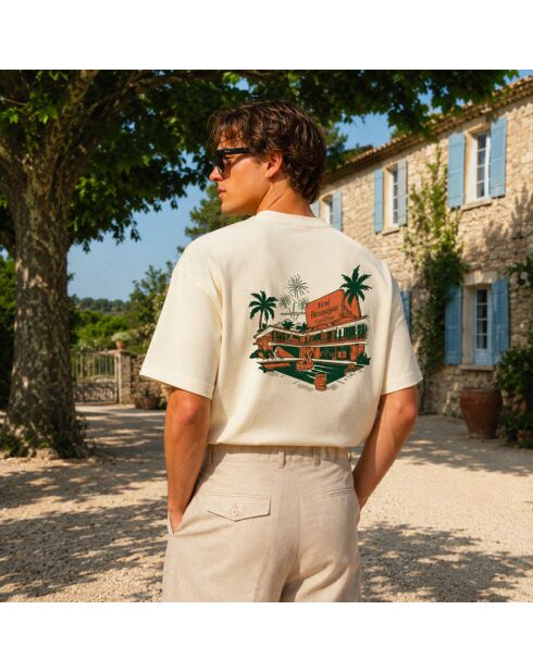Boxy Hotel T-shirt van crèmekleurig katoen