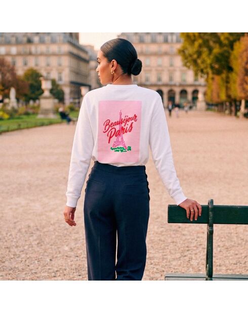 Witte katoenen sweater met Eiffeltoren