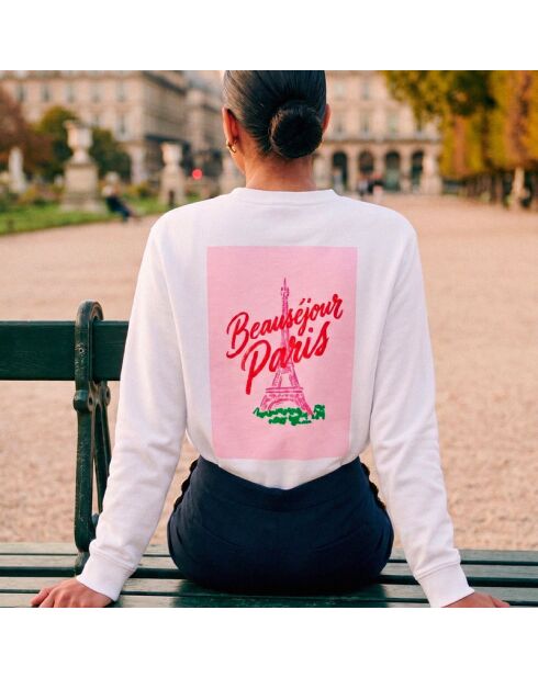 Witte katoenen sweater met Eiffeltoren