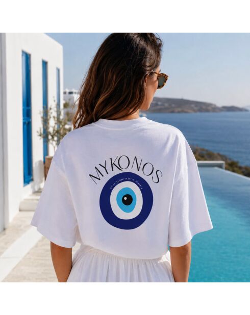 Wit Mykonos wit boxy-katoenen T-shirt