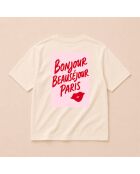 T-shirt van crèmekleurig katoen Bonjour Paris