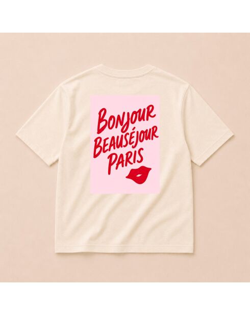 T-shirt van crèmekleurig katoen Bonjour Paris