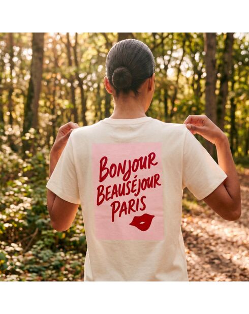T-shirt van crèmekleurig katoen Bonjour Paris