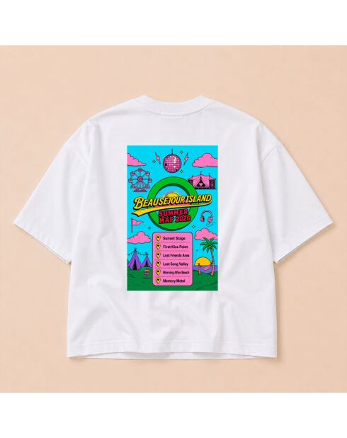 Boxy Summer Map wit katoenen T-shirt