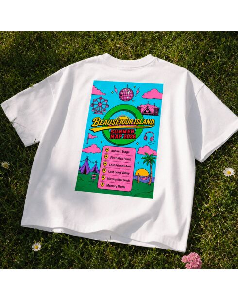 Boxy Summer Map wit katoenen T-shirt