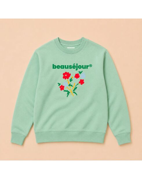Sweatshirt van groen katoen met bloemen