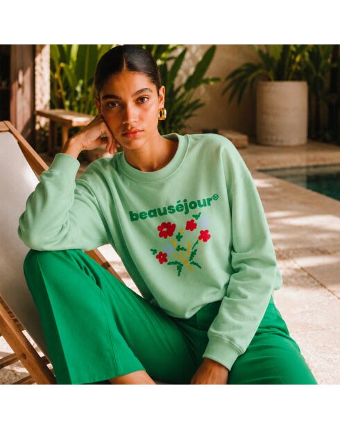 Sweatshirt van groen katoen met bloemen