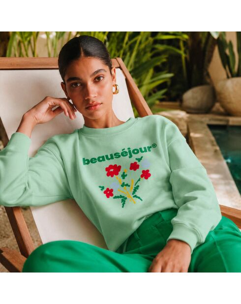 Sweatshirt van groen katoen met bloemen