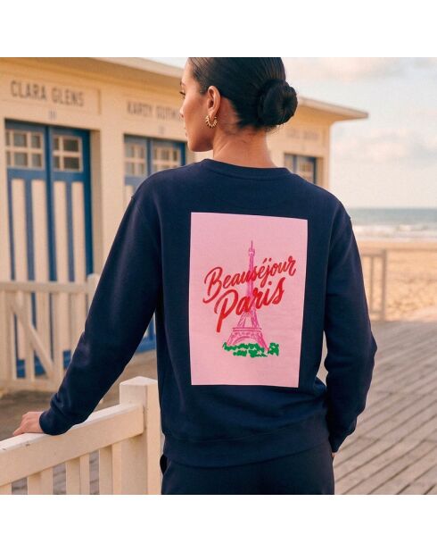 Marineblaues Baumwoll-Sweatshirt Eiffelturm