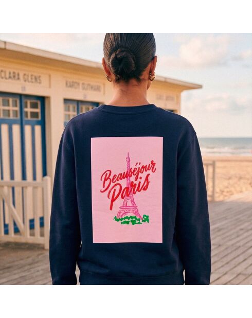 Marineblaues Baumwoll-Sweatshirt Eiffelturm