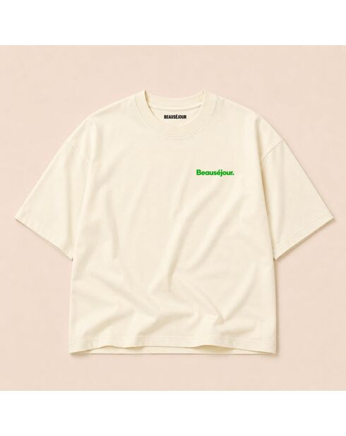 Boxy T-shirt van 100% Memories crèmekleurig katoen