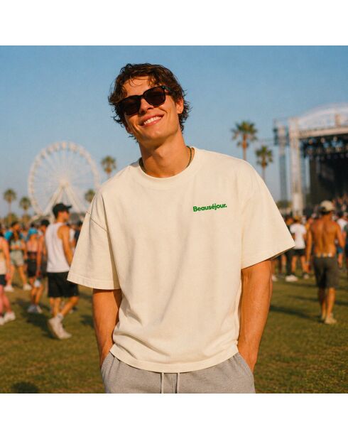Boxy T-shirt van 100% Memories crèmekleurig katoen