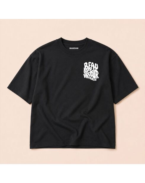 T-shirt nera in cotone Boxy Paris