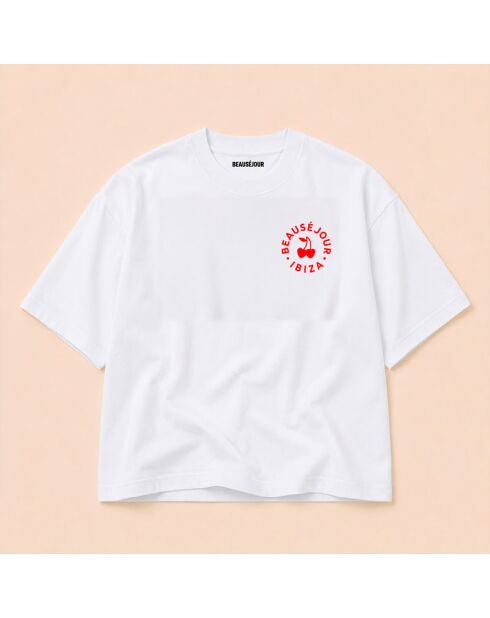 Boxy Ibiza wit T-shirt van katoen met ronde vorm