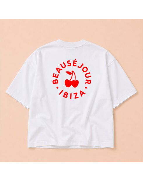 Boxy Ibiza wit T-shirt van katoen met ronde vorm