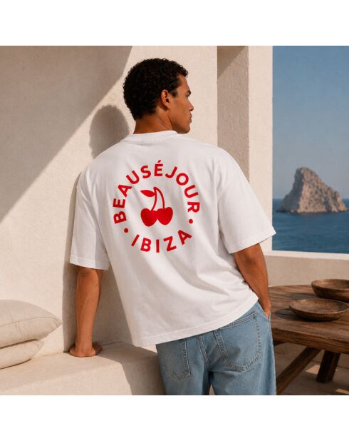 Boxy Ibiza wit T-shirt van katoen met ronde vorm