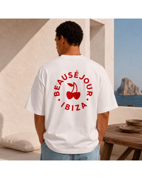 Boxy Ibiza wit T-shirt van katoen met ronde vorm
