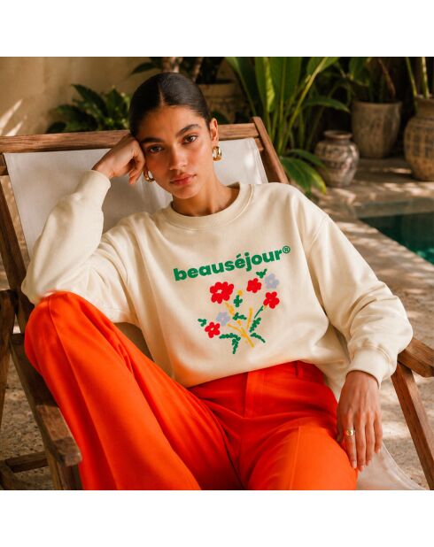 Sweat en coton Flowers crème