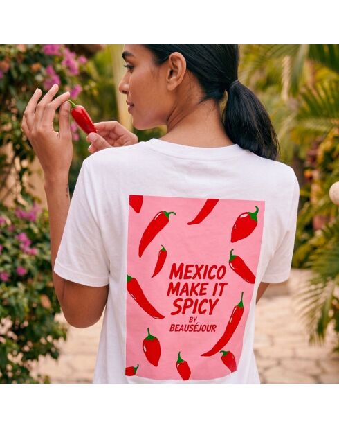 T-shirt en coton Mexico Make it spicy bleu royal