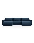 Canapé panoramique convertible avec coffre de rangement velours Belfast 4 places bleu roi - 340x149x84 cm