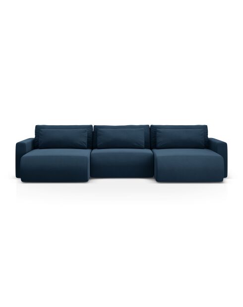 Canapé panoramique convertible avec coffre de rangement velours Belfast 4 places bleu roi - 340x149x84 cm