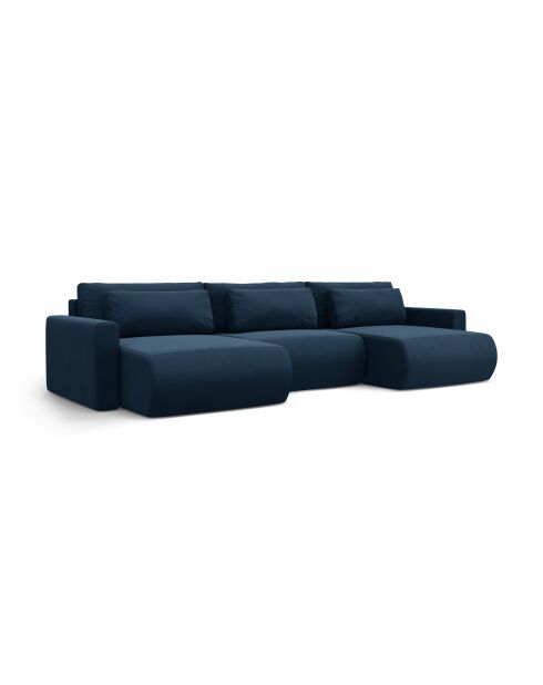 Canapé panoramique convertible avec coffre de rangement velours Belfast 4 places bleu roi - 340x149x84 cm