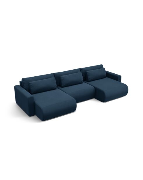 Canapé panoramique convertible avec coffre de rangement velours Belfast 4 places bleu roi - 340x149x84 cm
