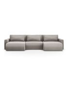 Canapé panoramique convertible avec coffre de rangement velours Belfast 4 places gris chaud - 340x149x84 cm