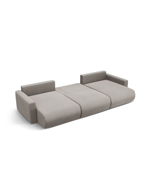 Canapé panoramique convertible avec coffre de rangement velours Belfast 4 places gris chaud - 340x149x84 cm