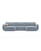 Canapé panoramique convertible avec coffre de rangement velours Tonale 5 places bleu gris - 362x149x88 cm