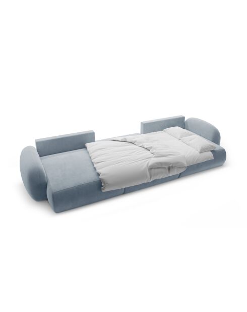Canapé panoramique convertible avec coffre de rangement velours Tonale 5 places bleu gris - 362x149x88 cm
