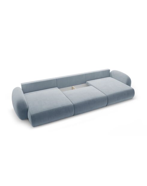 Canapé panoramique convertible avec coffre de rangement velours Tonale 5 places bleu gris - 362x149x88 cm