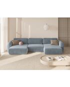 Canapé panoramique convertible avec coffre de rangement velours Tonale 5 places bleu gris - 362x149x88 cm