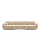 Canapé panoramique convertible avec coffre de rangement velours Tonale 5 places amande beige - 362x149x88 cm