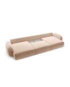 Canapé panoramique convertible avec coffre de rangement velours Tonale 5 places amande beige - 362x149x88 cm