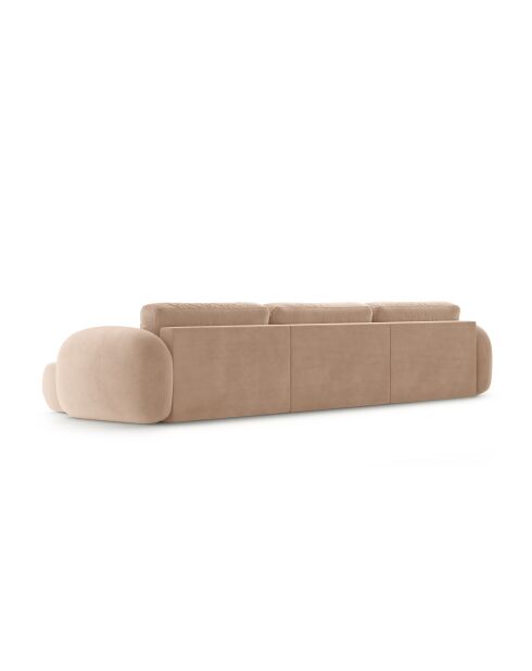 Canapé panoramique convertible avec coffre de rangement velours Tonale 5 places amande beige - 362x149x88 cm
